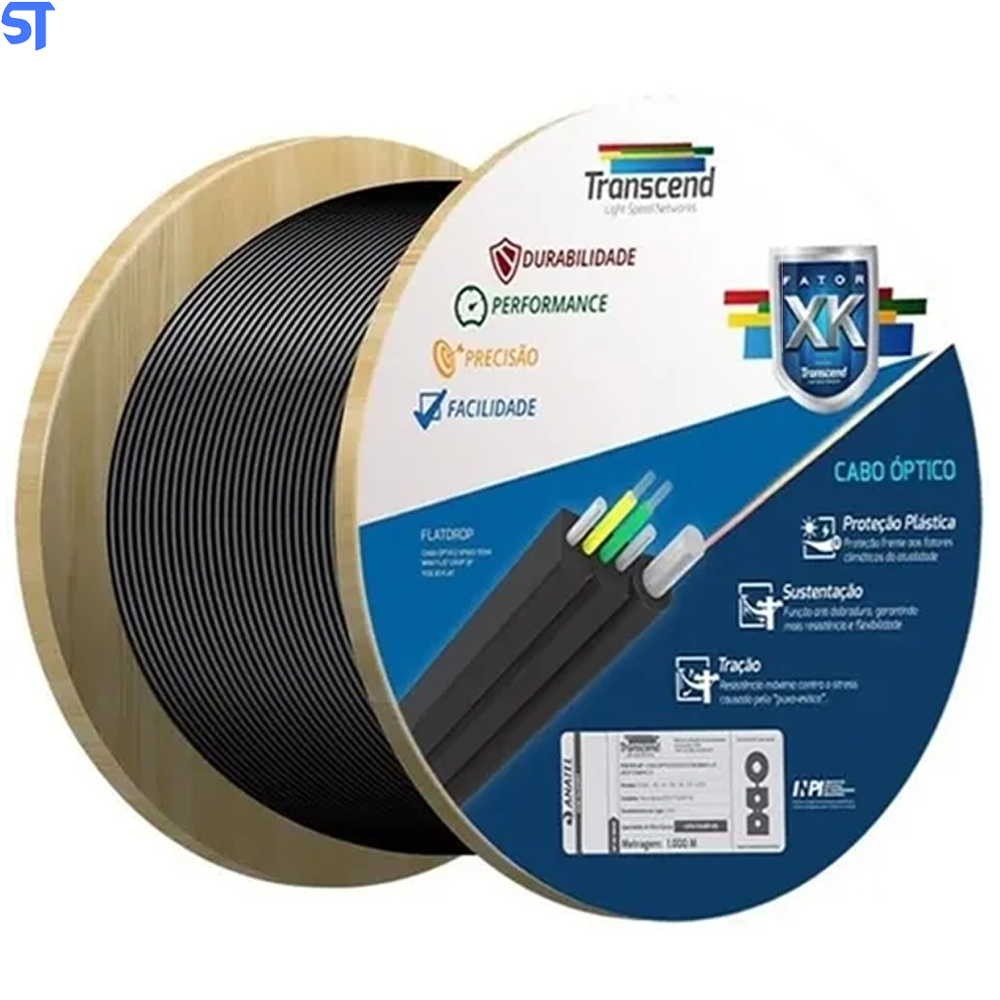 Metro de Cabo Fibra Óptica Cfo Mini Flat Drop-1f 1km Transcend
